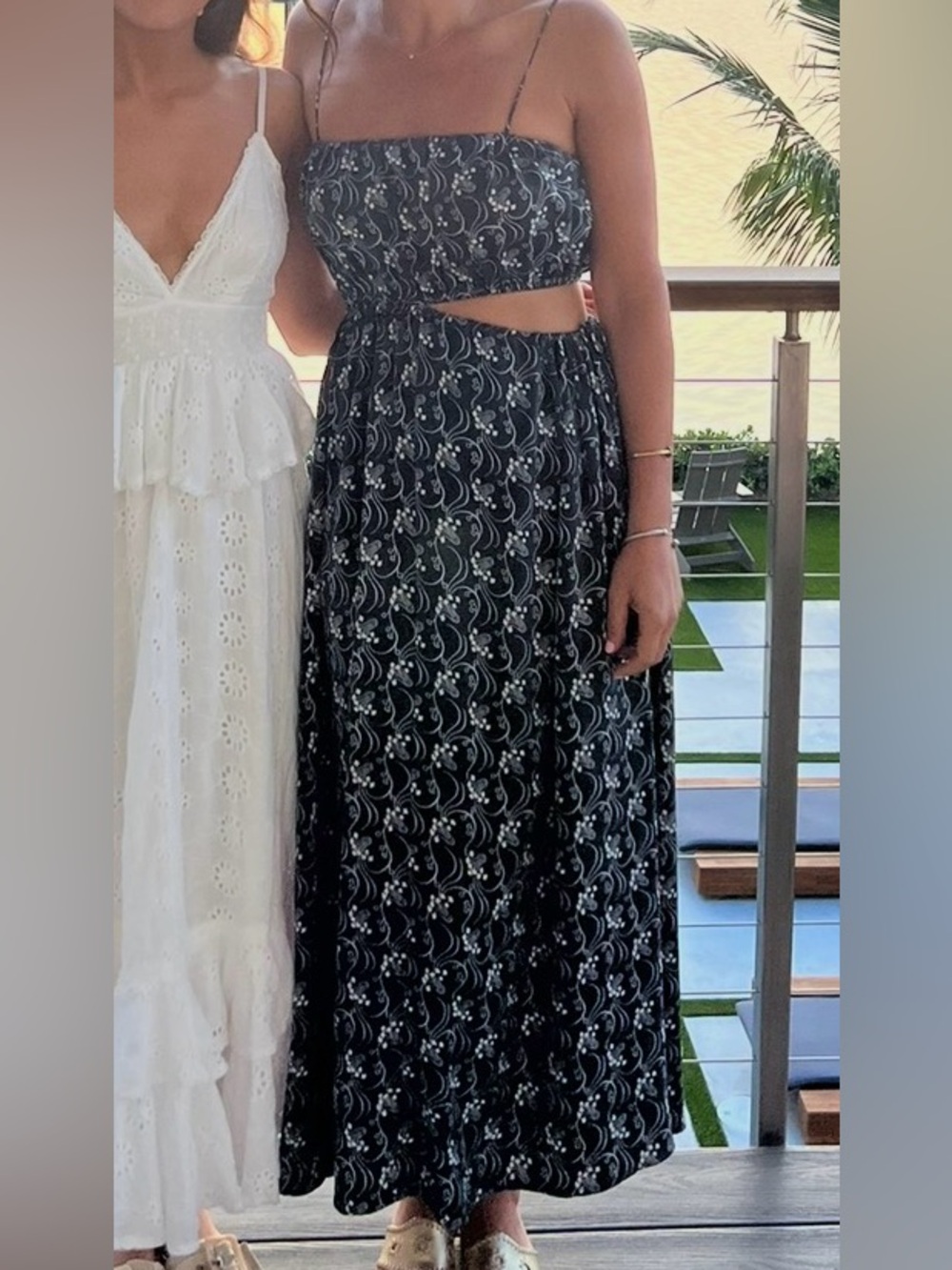 J. Crew Blue Floral Midi Dress with Spaghetti Straps and cut out detail